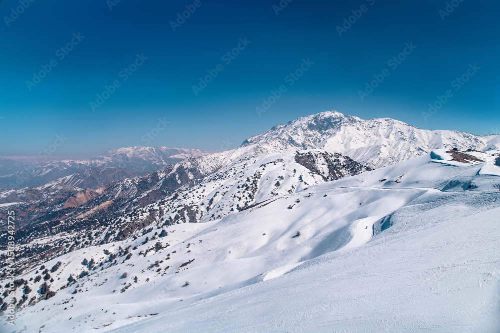 Obraz premium Chatkal Range. Western Tien Shan mountains in Uzbekistan, Amirsoy, Amirsay ski resort