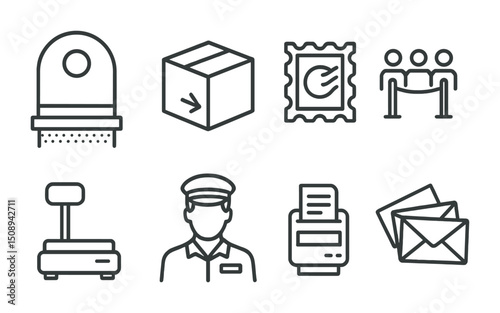 Mail and package delivery icon set for postal services and communication designs