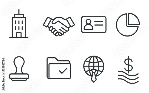 Business essentials: icons of office, partnership, and finance