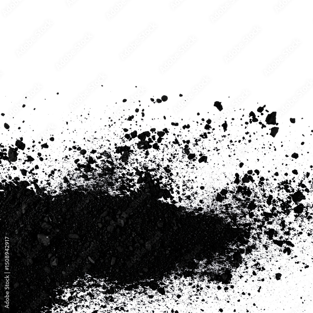 Fototapeta premium Black powder with small particles scattered, creating a textured effect