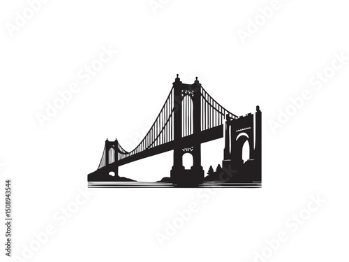 Bridge Vector Silhouette – Black Vector for Infrastructure and Scenic Views.
