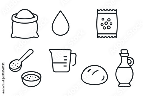 Baking ingredients icons for recipe design and culinary projects