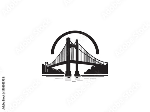 Bridge Vector Silhouette – Black Vector for Infrastructure and Scenic Views.