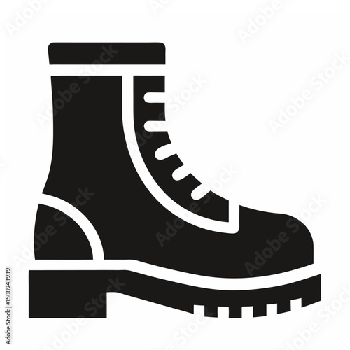 A black hiking boot with laces is depicted in a simple graphic style.