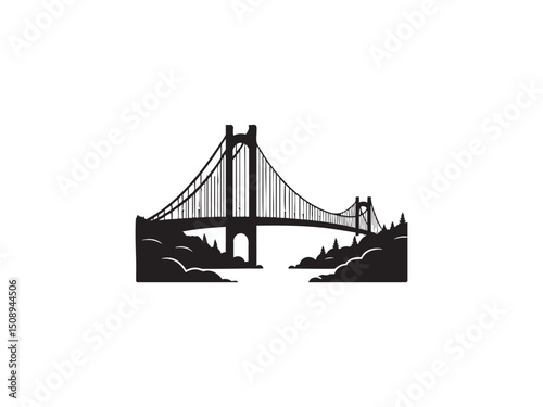 Bridge Vector Silhouette – Black Vector for Infrastructure and Scenic Views.