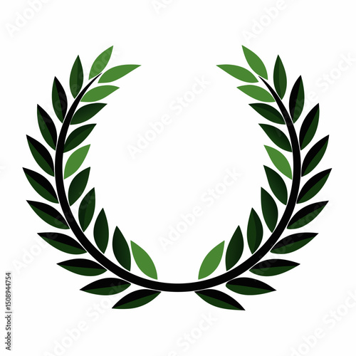 A gold laurel wreath vector illustration with leaf and branch design symbolizes victory and success as an award trophy icon