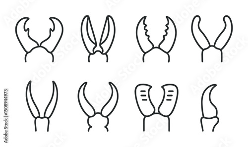 Variety of lobster and crab claw icons for marine design
