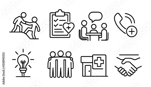 Teamwork and communication icons for business and healthcare design