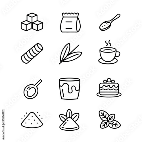 sugar tea and cake icon set