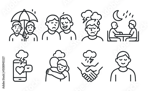 Mental health and support concepts illustrated through line art