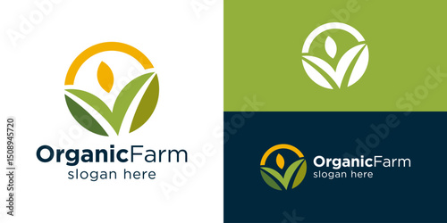 Creative simple organic farm logo template. Farmland logo design vector illustration.
