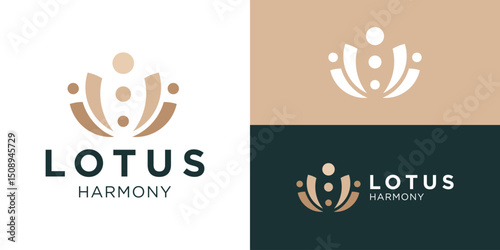 Creative luxury lotus harmony logo template. Beauty lotus flower logo design vector illustration.