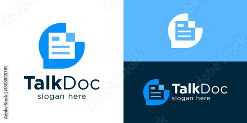 Creative simple talk doc logo template. Document file with bubble chat symbol logo design vector illustration.