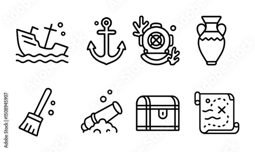 Nautical and maritime icons: adventure, history, and exploration themes