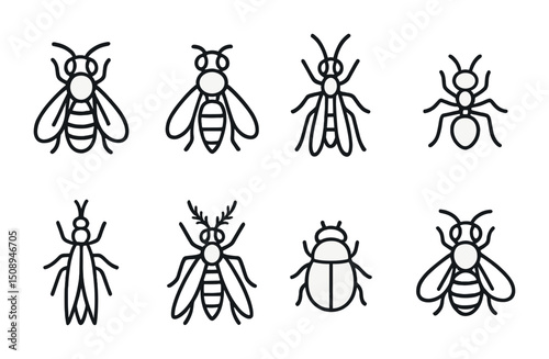 Set of insect line icons for nature and wildlife design projects