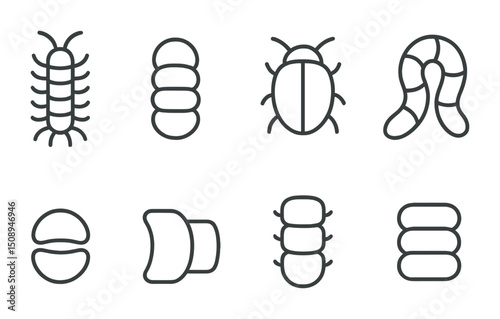 Minimalist bug and cell icon set for science and education design