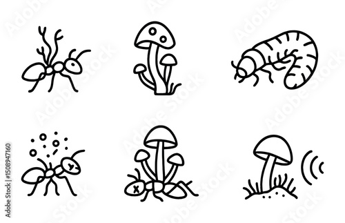 Simple insect and mushroom doodles for nature design projects