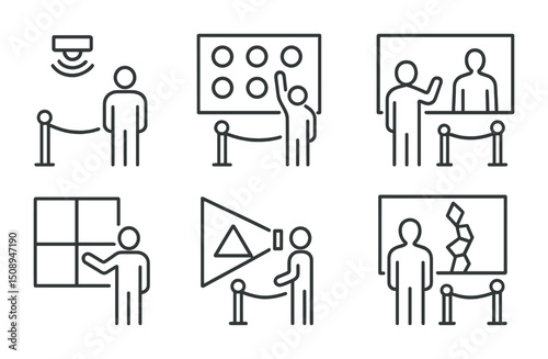 Interactive museum exhibit icons for educational and informative presentations