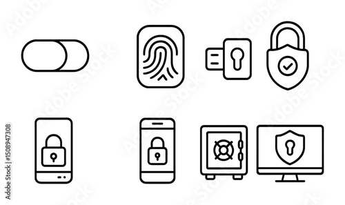 Cybersecurity icons set for digital device and data protection designs