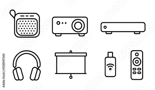 Home entertainment icons for media setup and gadgets design
