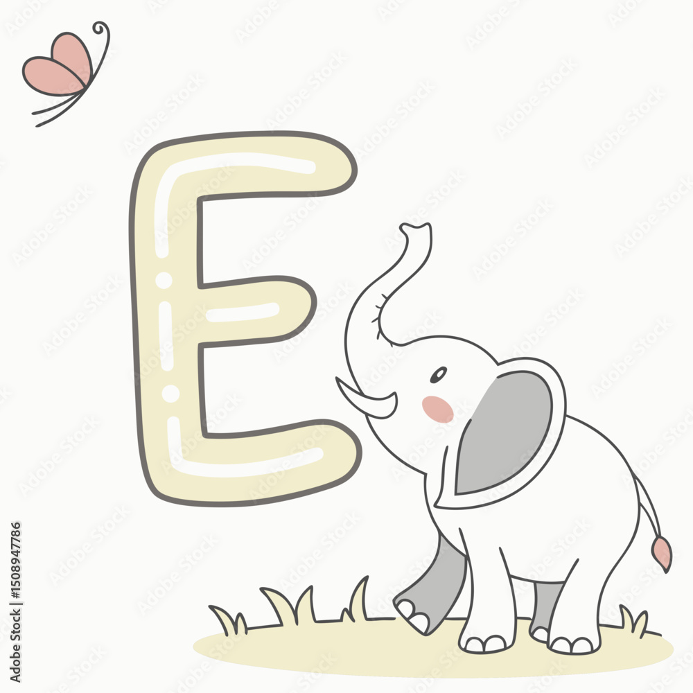 Fototapeta premium E is for Elephant — Educational Vector Animal Alphabet