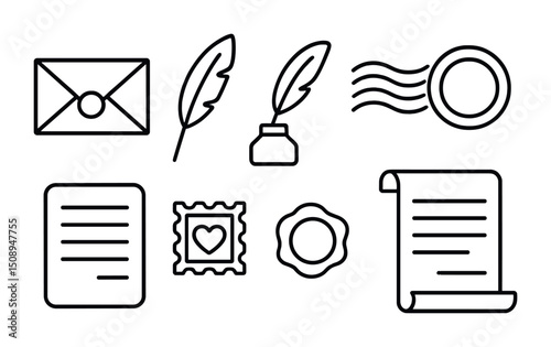 Vintage mail and writing icons for design and decoration projects