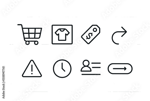 E-commerce icons set: shopping cart, price tag, and user interface elements