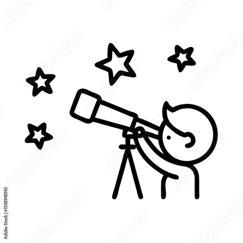 Child looking through telescope at stars, expressing curiosity and wonder