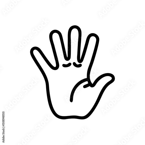 Simple black outline of hand with fingers spread apart on transparency background