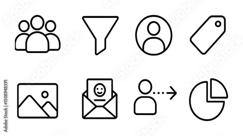 Collection of simple line icons for communication and workflow concepts