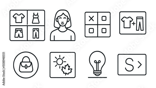 Fashion and technology icons for modern apparel and shopping design projects
