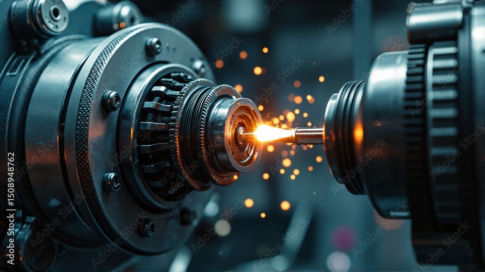 Fototapeta premium Precision Machining with Sparking Metal Components