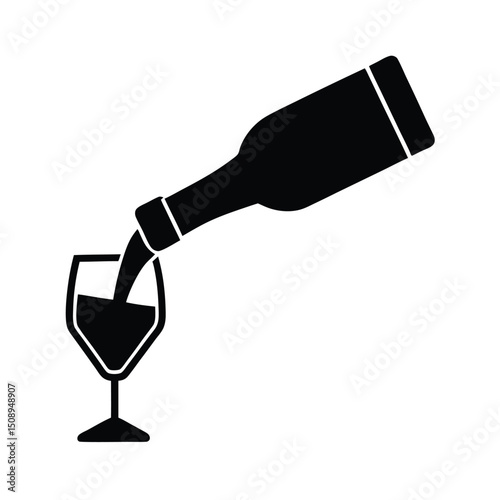 Wine bottle pouring into glass silhouette icon
