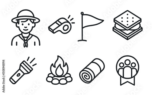 Adventure camping icons for outdoor and wildlife enthusiasts