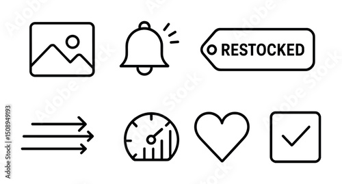 Modern icon set for notifications, stock management, and performance tracking