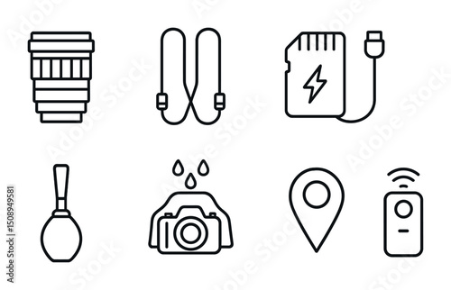 Photography equipment icons set for creative design projects