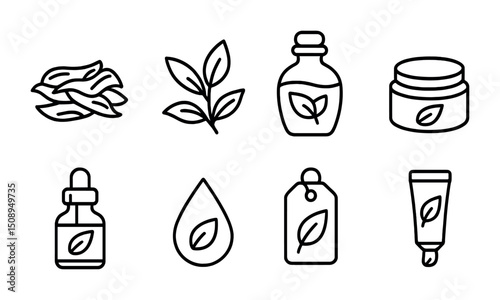 Natural skincare icons collection for organic beauty products and eco-friendly design
