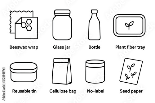 Eco-friendly packaging icons for sustainable living and design projects