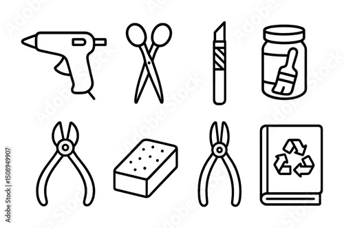 Crafting tools and recycling icons for creative design projects