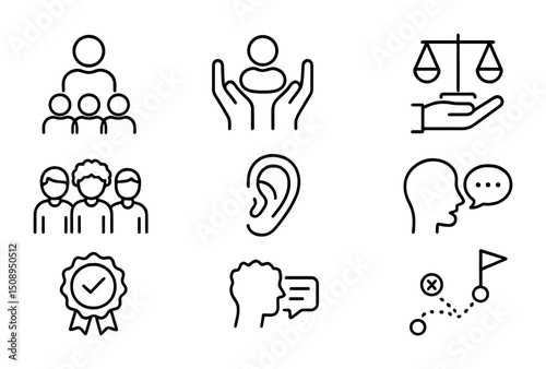 Communication and leadership icons for business and community design