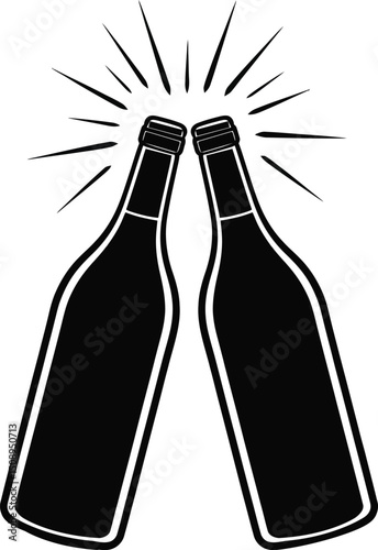Black Silhouette bottles toasting celebration vector illustration