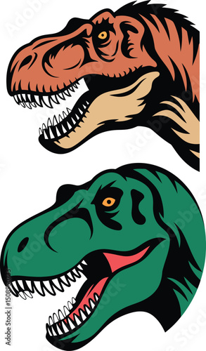 Tyrannosaurus rex heads profile view vector illustration