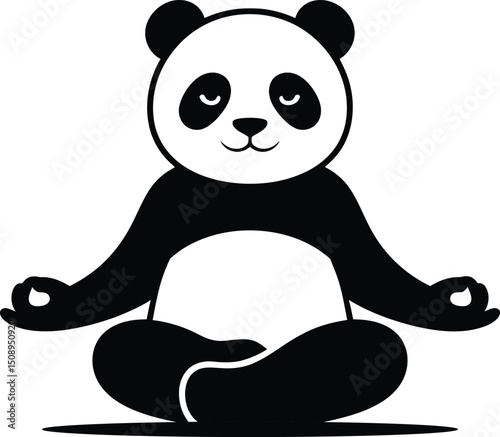 Silhouette Serene panda in lotus position practicing yoga and meditation vector illustration