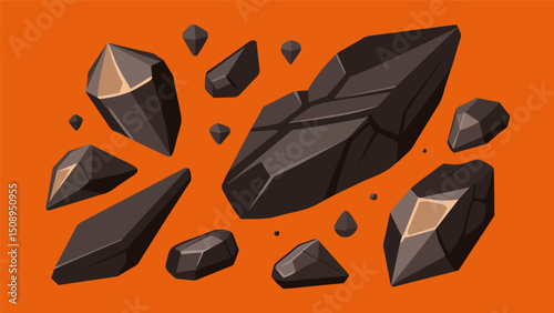 A collection of shard obsidian stones called navajas were used for slicing and preparing meats in traditional Latin American cooking.. Vector illustration
