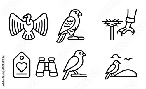 Bird watching and wildlife conservation icons for design projects