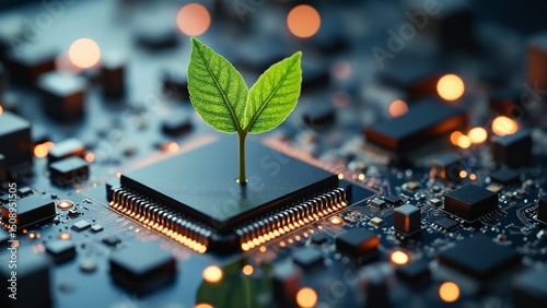Microchip with leaf growing from center