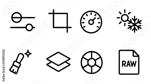 Essential photo editing icons for creative digital design projects
