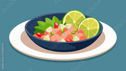 A perfect balance of heat and freshness in a ceviche made with diced tuna lime juice minced serrano peppers and cilantro.. Vector illustration