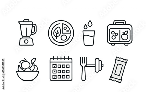 Healthy lifestyle icons for meal planning and fitness motivation