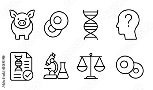 Genetic research and analysis icons for science and education design